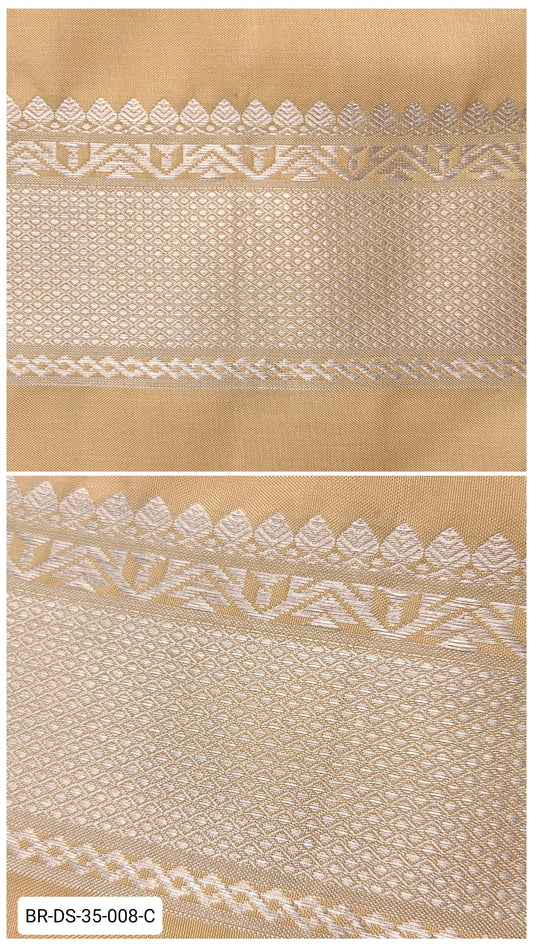 4 Inch Pure Kanchipuram Silk Zari Border – Beige with Silver Diamond Weave & Temple Motifs