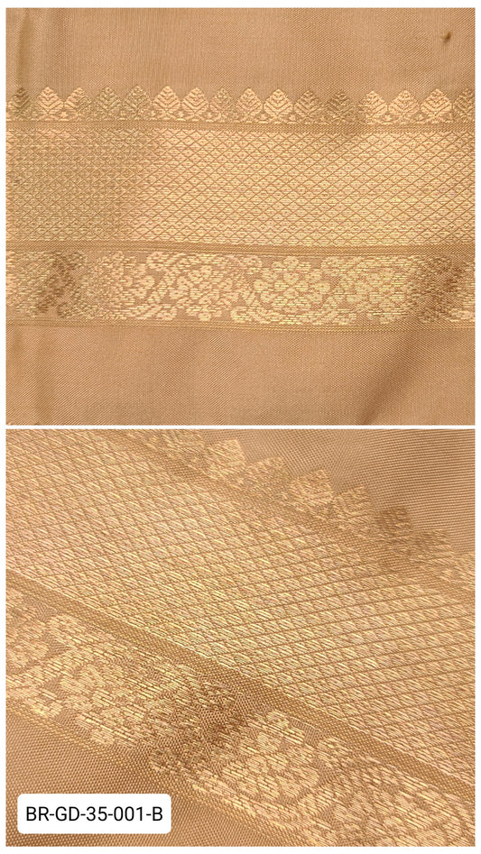 3.5 Inch Pure Kanchipuram Silk Zari Border – Golden Beige with Gold Diamond Weave & Floral Motifs