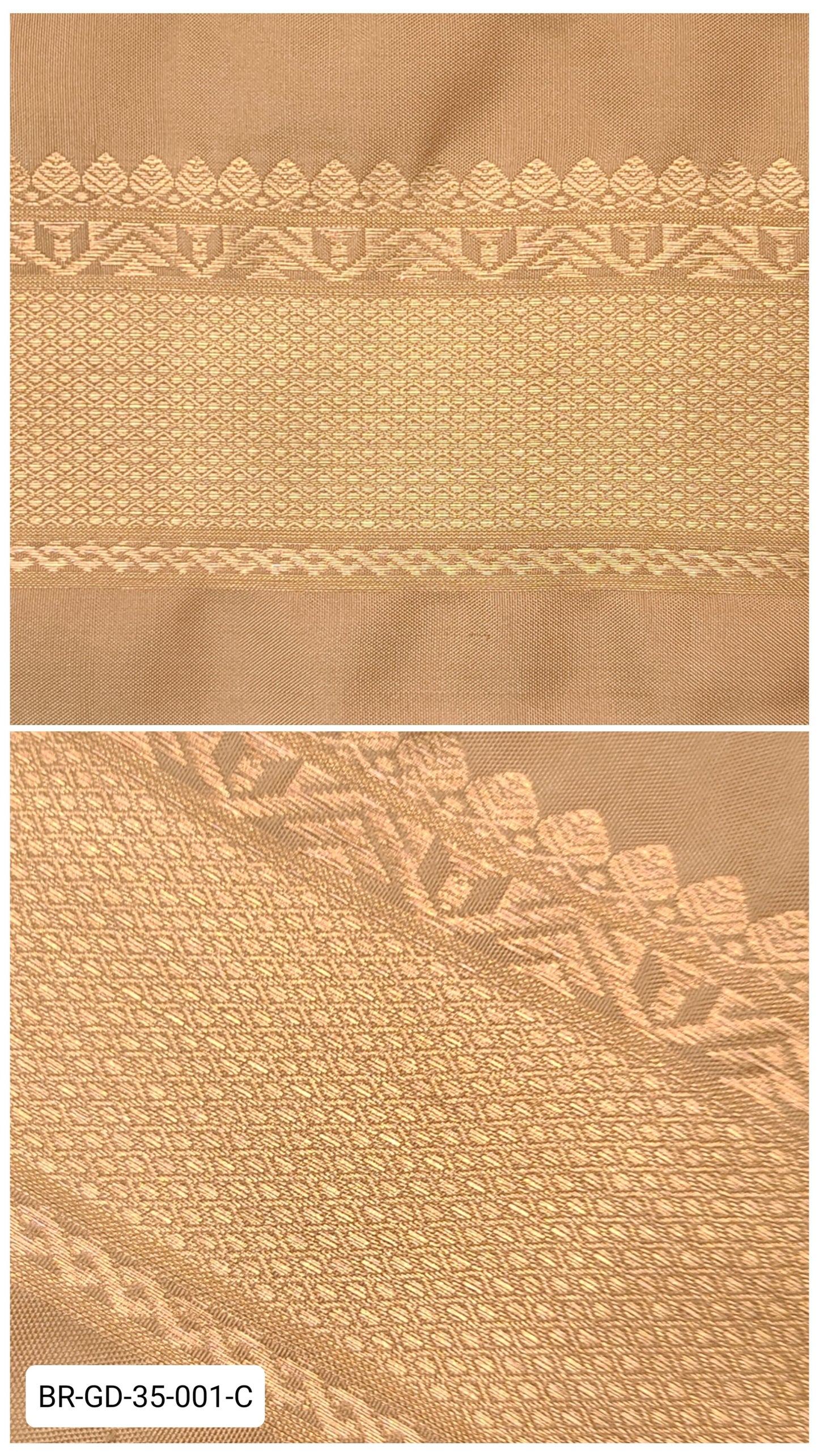 4 Inch Pure Kanchipuram Silk Zari Border – Golden Monotone with Temple & Geometric Weave