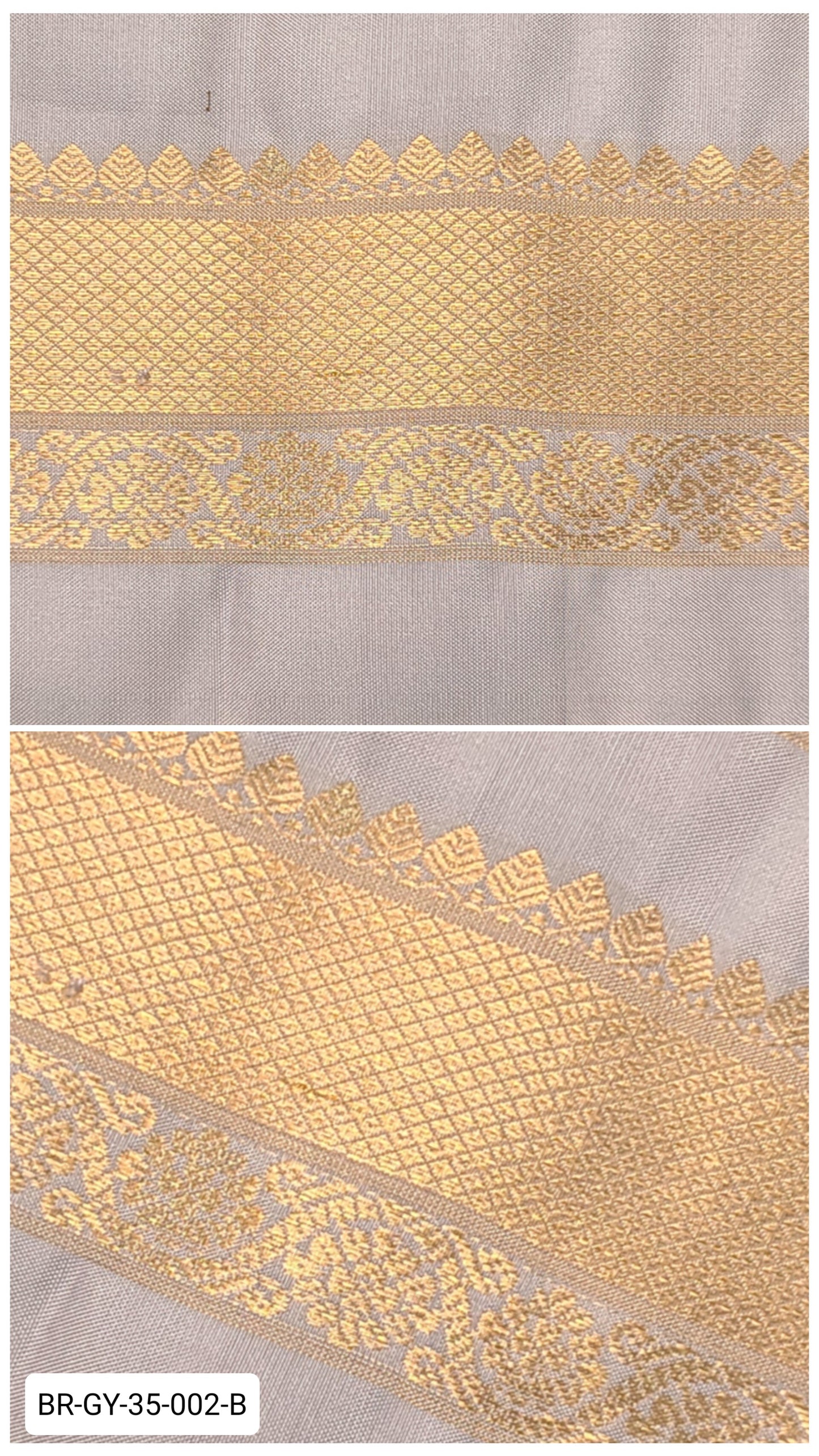 3.5 Inch Pure Kanchipuram Silk Zari Border – Grey with Gold Zari Floral Weave