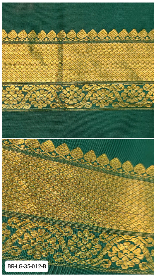 3.5 Inch Pure Kanchipuram Silk Zari Border – Green with Gold Floral & Diamond Weave