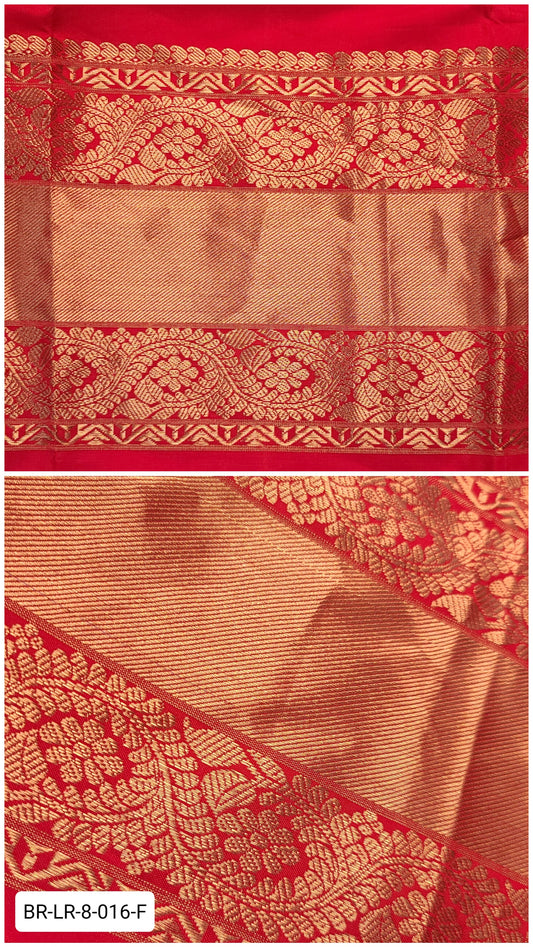 8 Inch Pure Kanchipuram Silk Zari Border – Lotus Red with Gold Zari Floral Weave