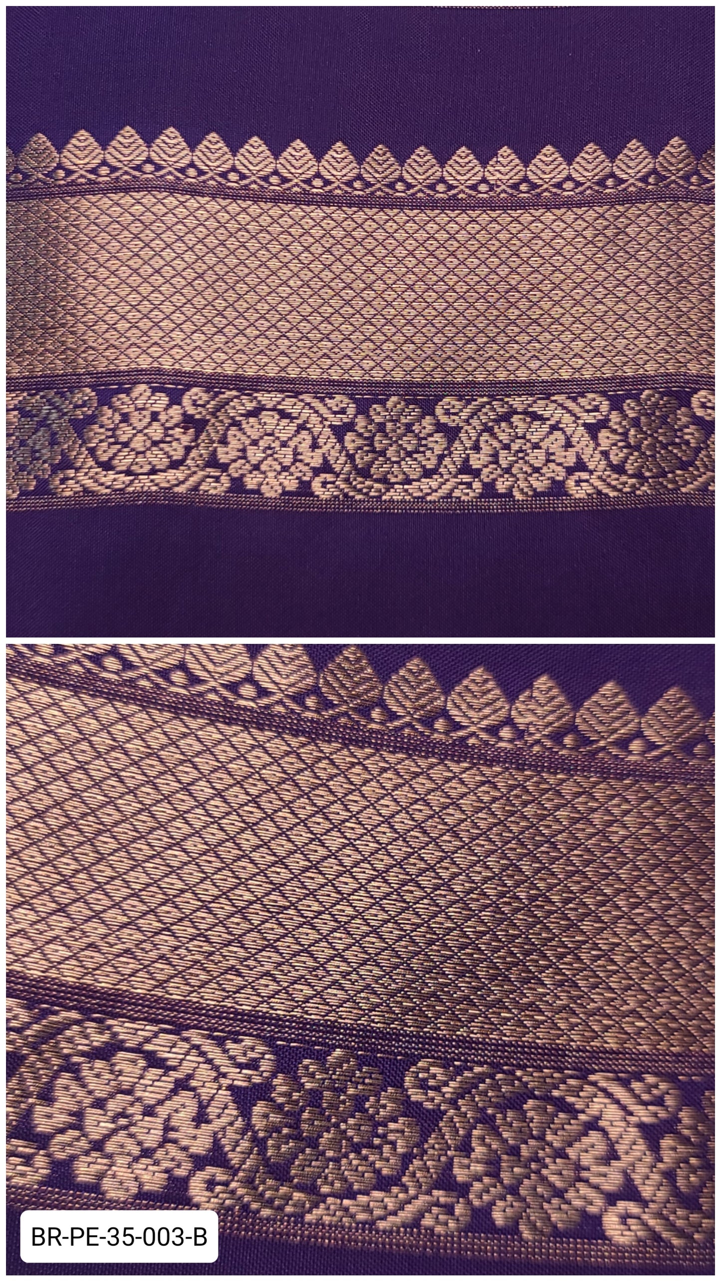 3.5 Inch Pure Kanchipuram Silk Zari Border – Deep Purple with Gold Diamond Weave & Floral Motifs