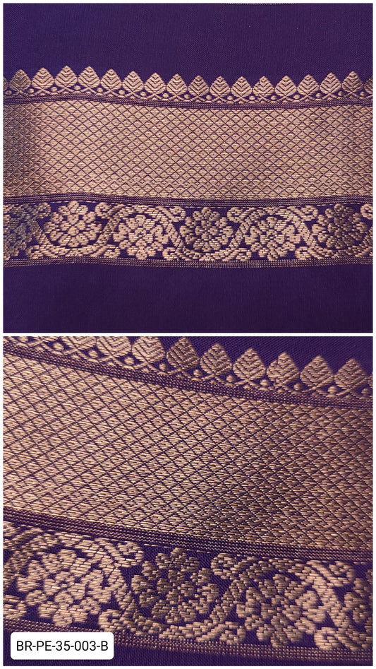 3.5 Inch Pure Kanchipuram Silk Zari Border – Deep Purple with Gold Diamond Weave & Floral Motifs