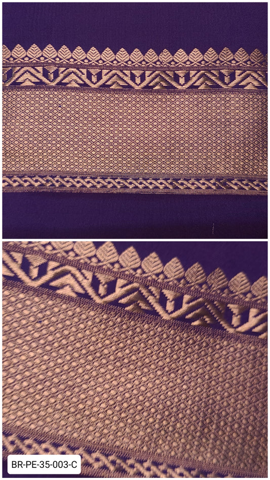 4 Inch Pure Kanchipuram Silk Zari Border – Deep Purple with GoldTemple & Geometric Weave
