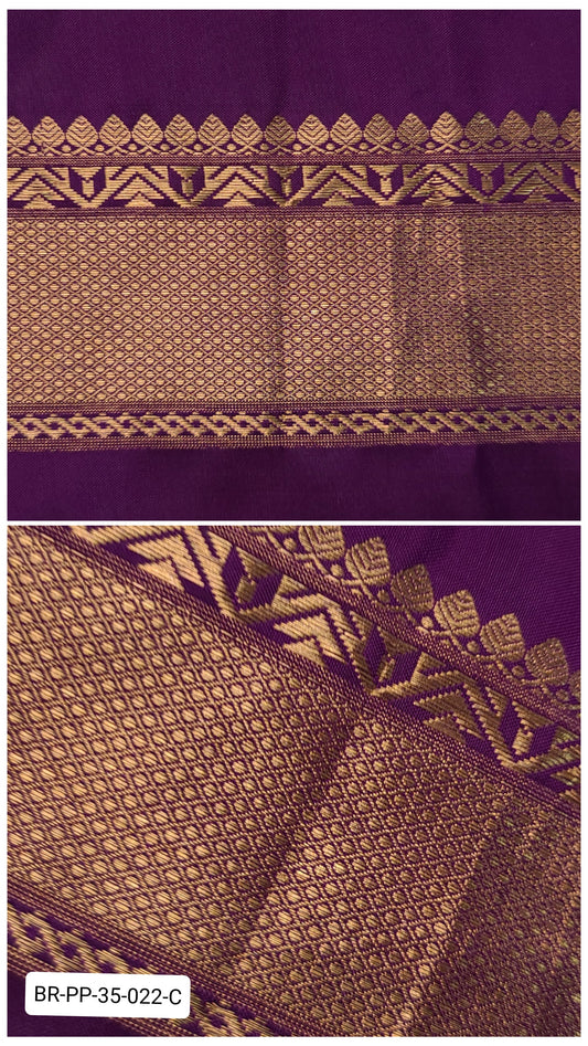 4 Inch Pure Kanchipuram Silk Zari Border – Royal Purple with Gold Temple & Geometric Motifs