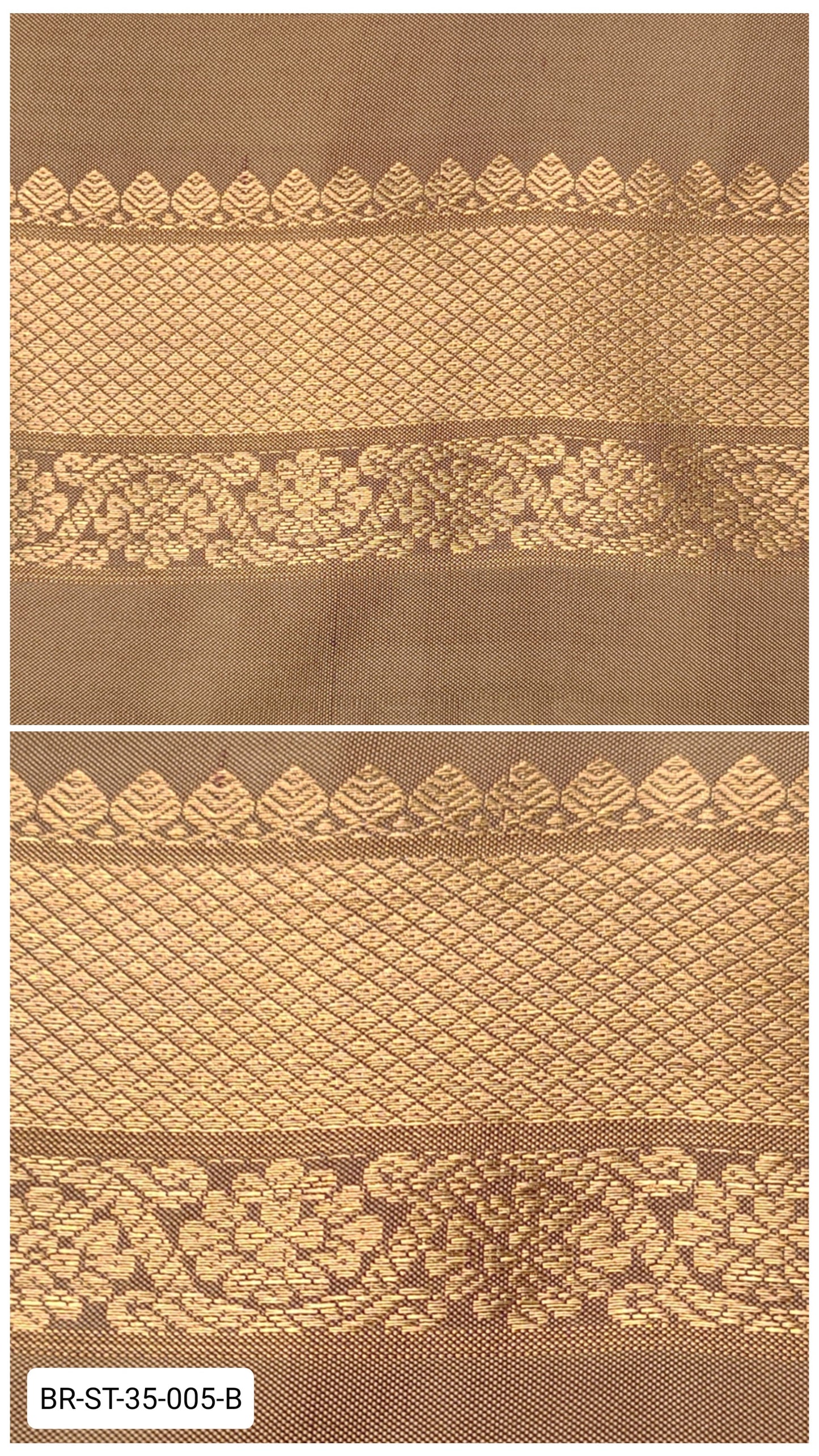 3.5 Inch Pure Kanchipuram Silk Zari Border – Stone Brown with Gold Diamond Weave & Floral Motifs