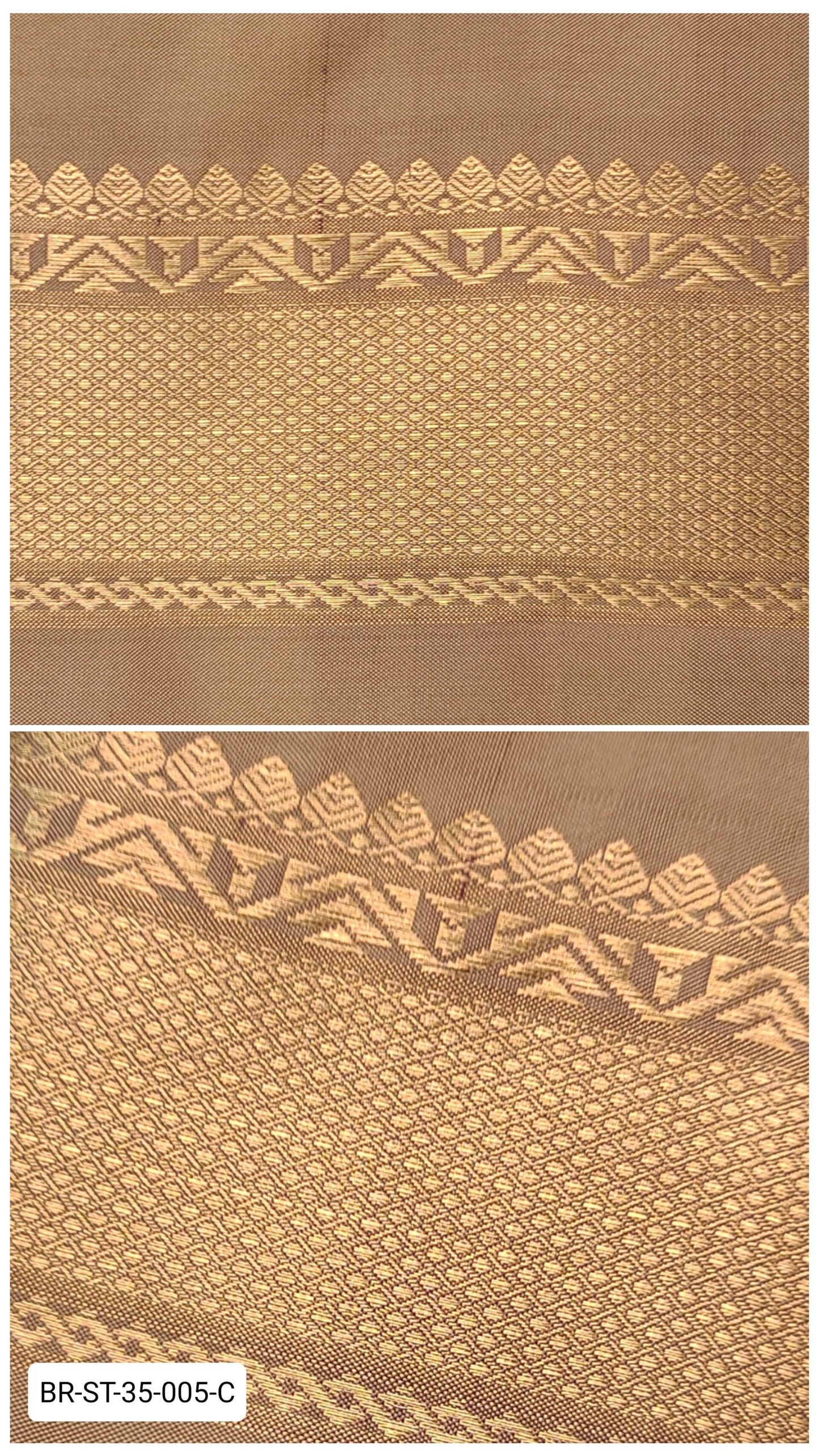 4 Inch Pure Kanchipuram Silk Zari Border – Stone Brown with Gold Diamond Weave & Temple Motifs