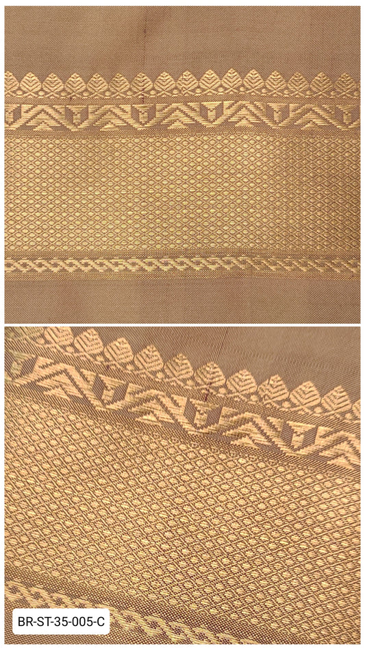 4 Inch Pure Kanchipuram Silk Zari Border – Stone Brown with Gold Diamond Weave & Temple Motifs