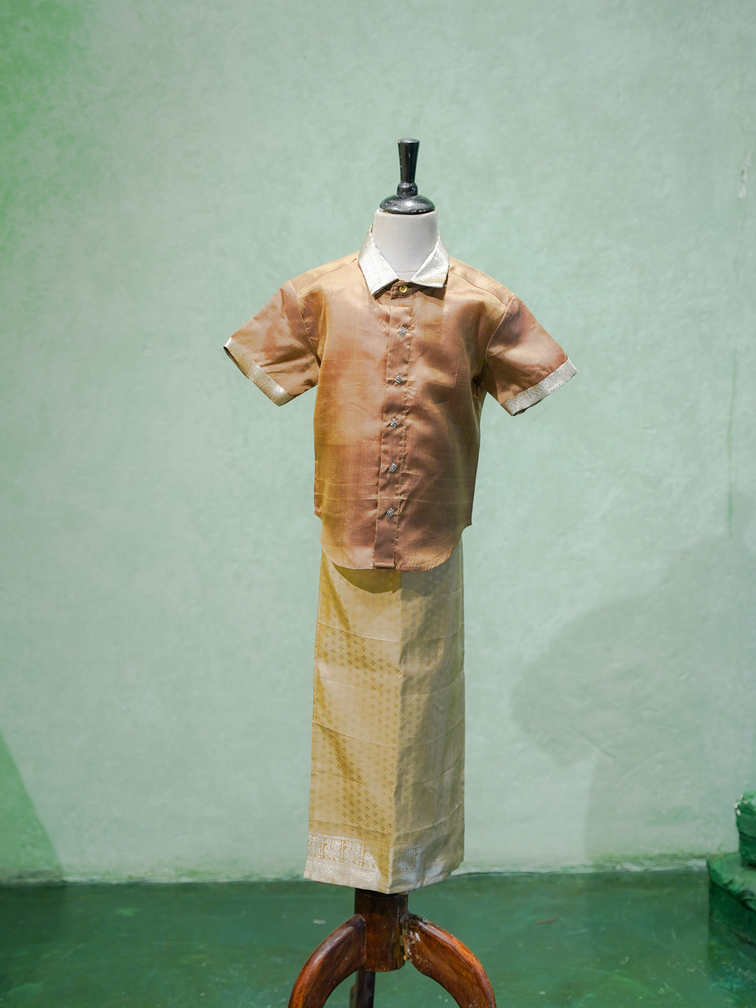 Bronze Gold Silk Shirt & Dhoti Set