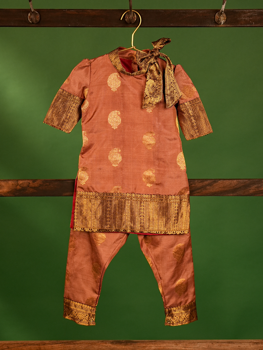 Chocolate Brown Pure Kanchipuram Silk Kurta Set