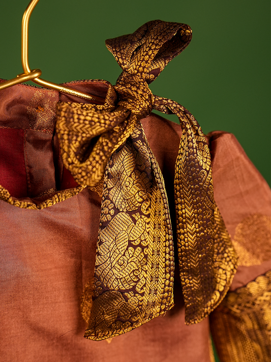 Chocolate Brown Pure Kanchipuram Silk Kurta Set
