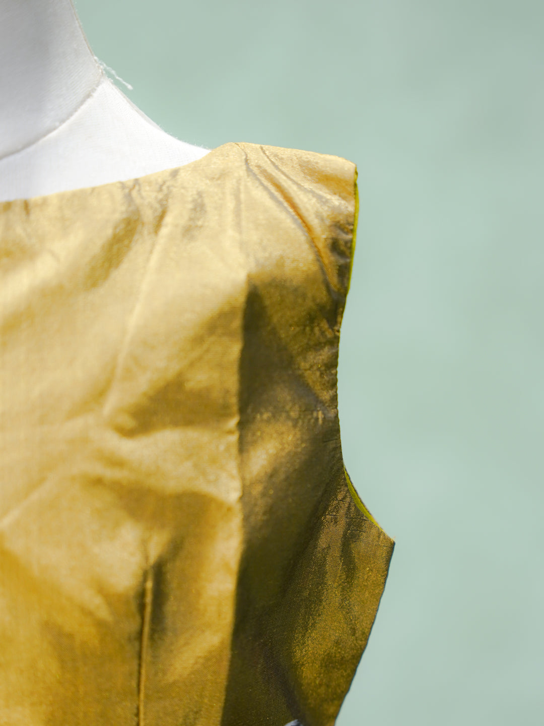 Gold Tiered Silk Gown with Black Bow