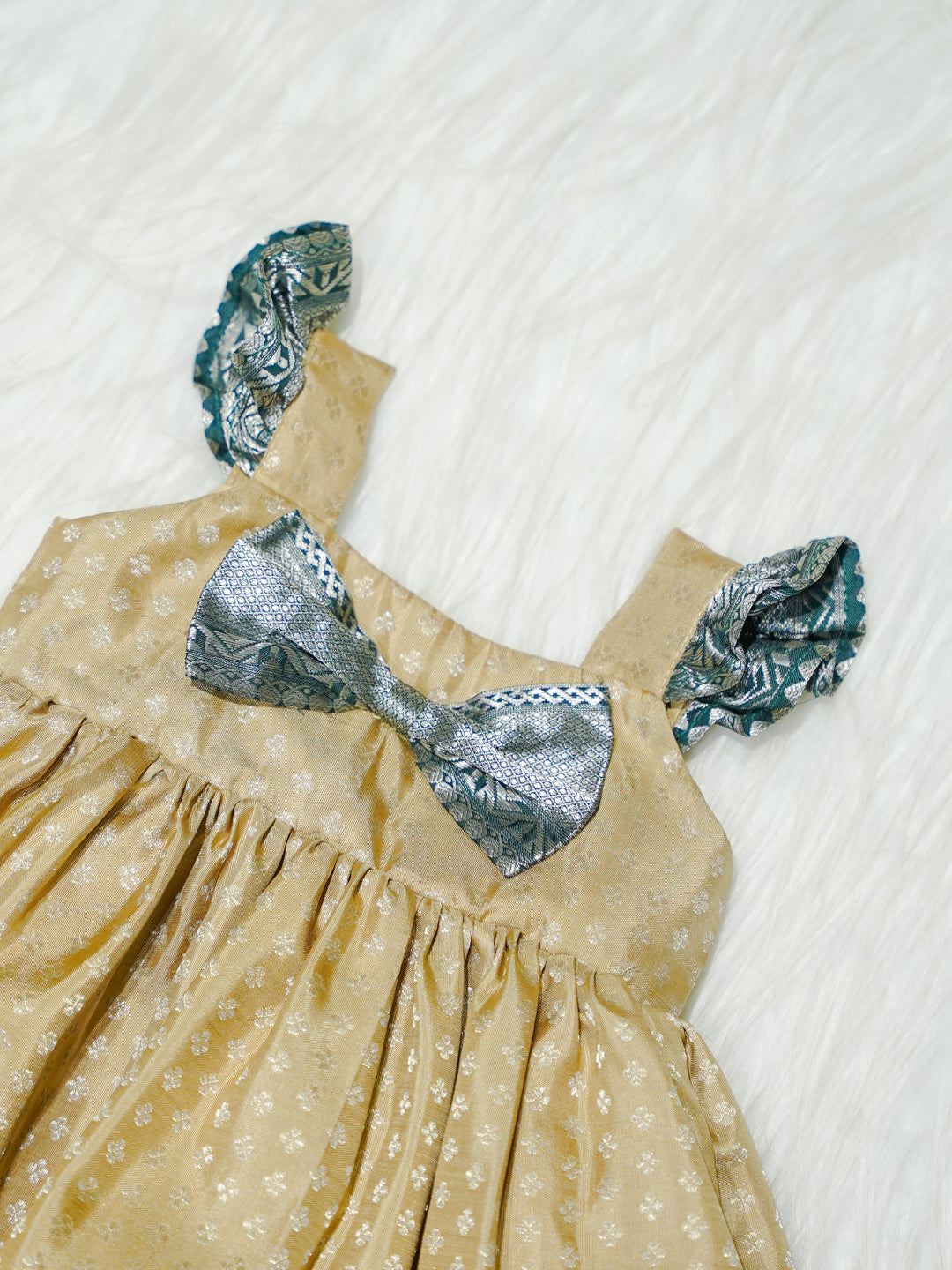 Gold & Teal Brocade Newborn Girl Gown