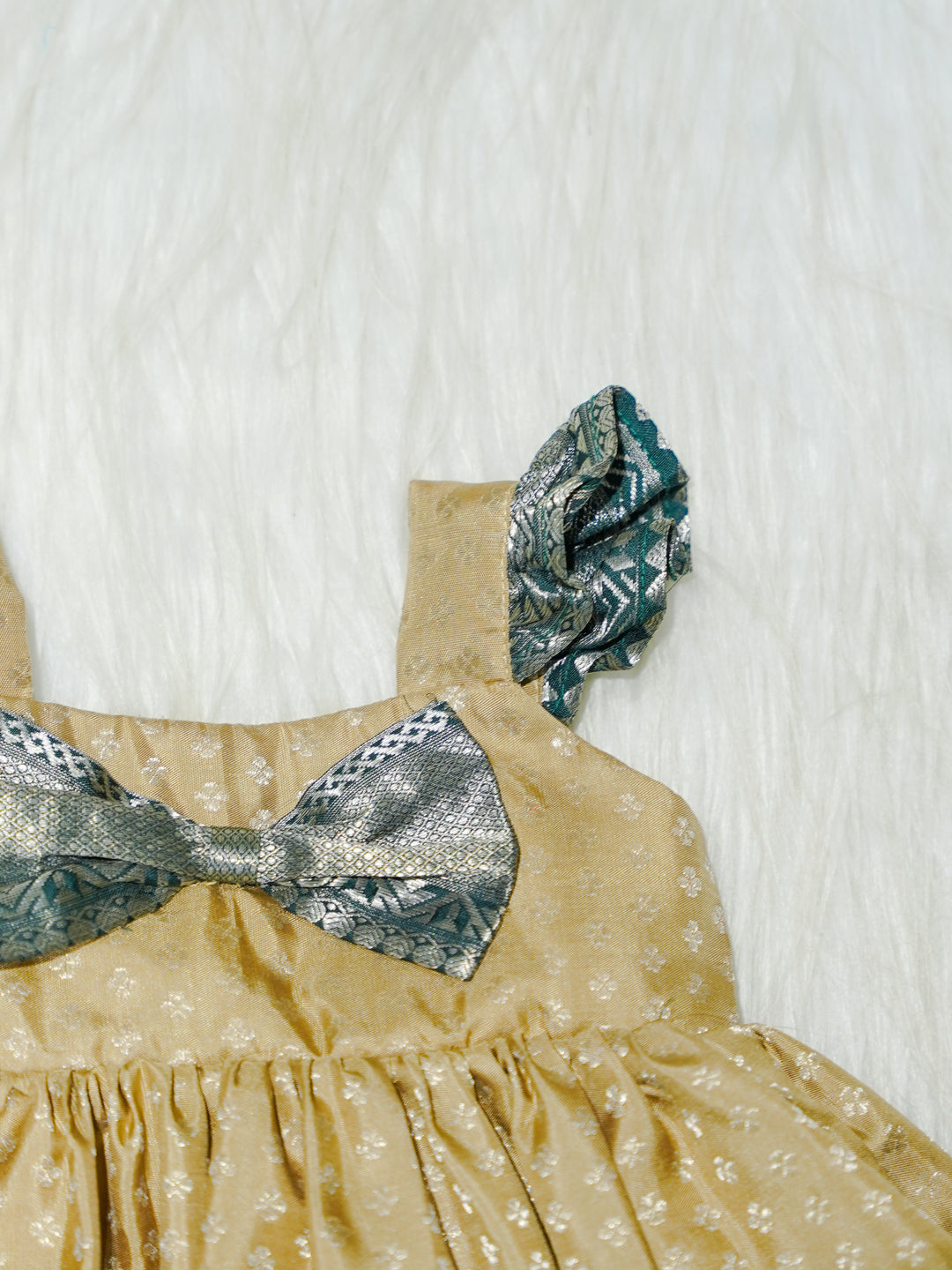 Gold & Teal Brocade Newborn Girl Gown
