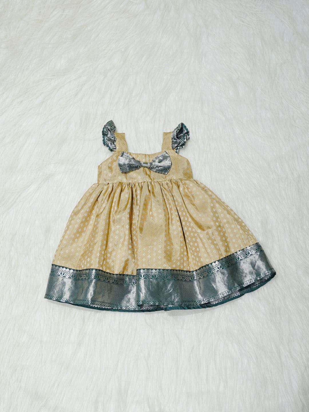 Gold & Teal Brocade Newborn Girl Gown