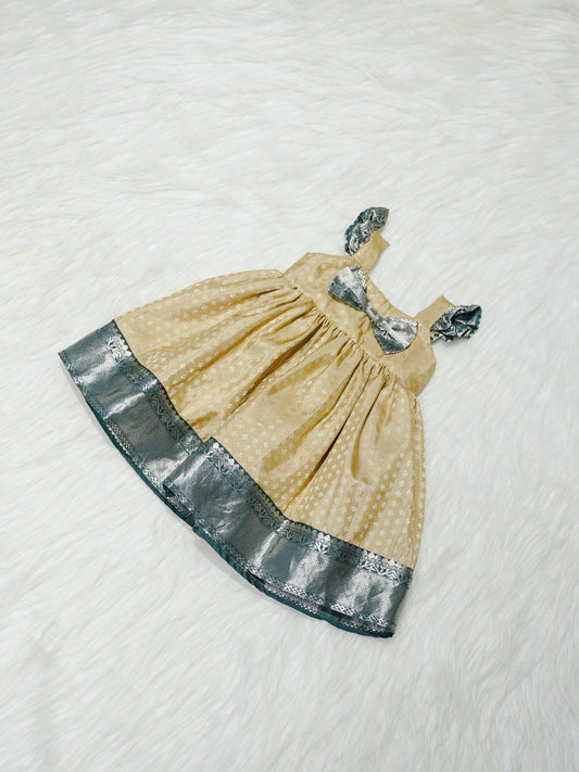 Gold & Teal Brocade Newborn Girl Gown