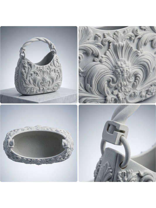 Dravidian Baroque Temple Handbag | 3D Printed Marble Luxury Architectural Women's Statement HandBag