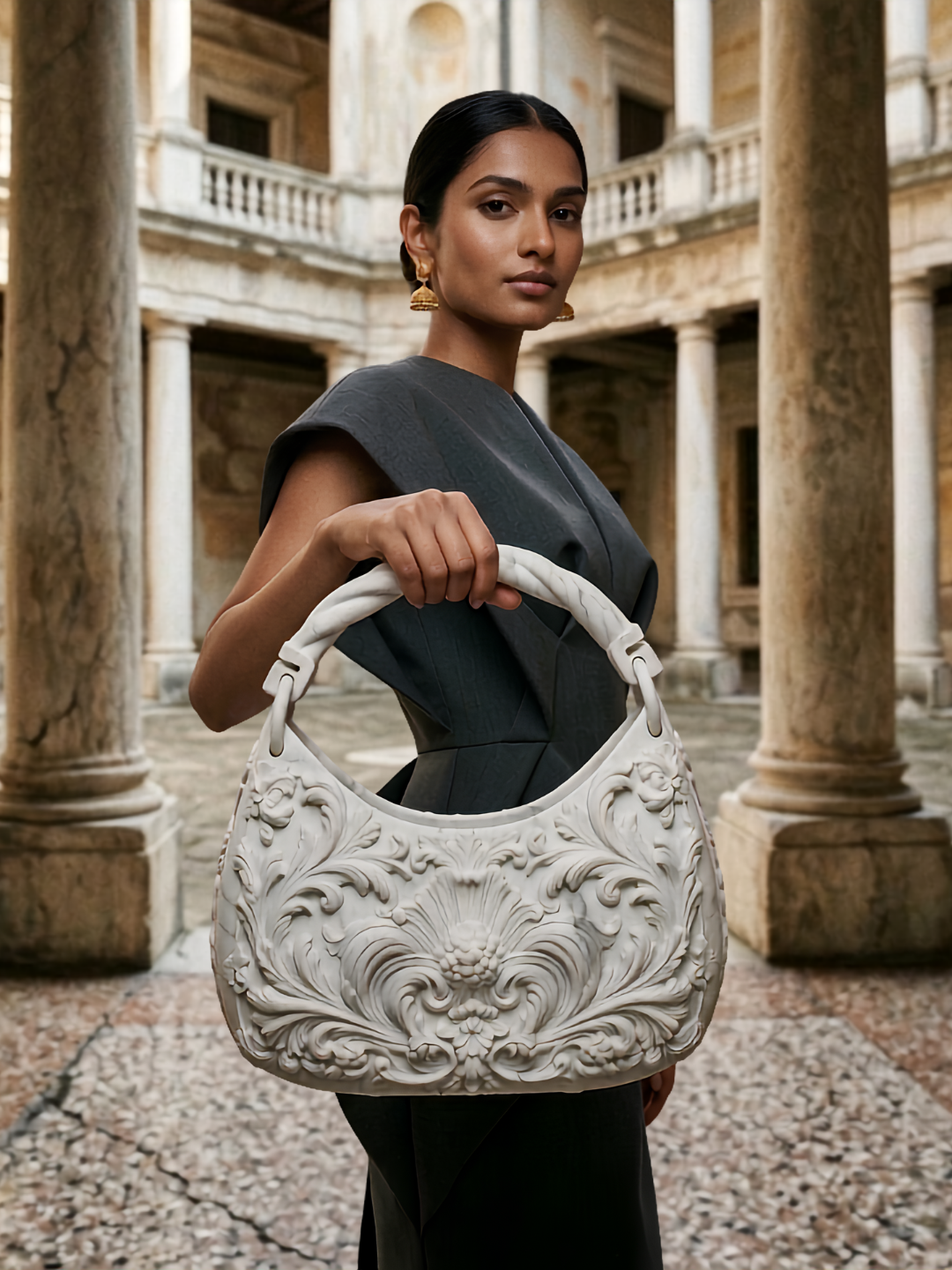 Dravidian Baroque Temple Handbag | 3D Printed Marble Luxury Architectural Women's Statement HandBag