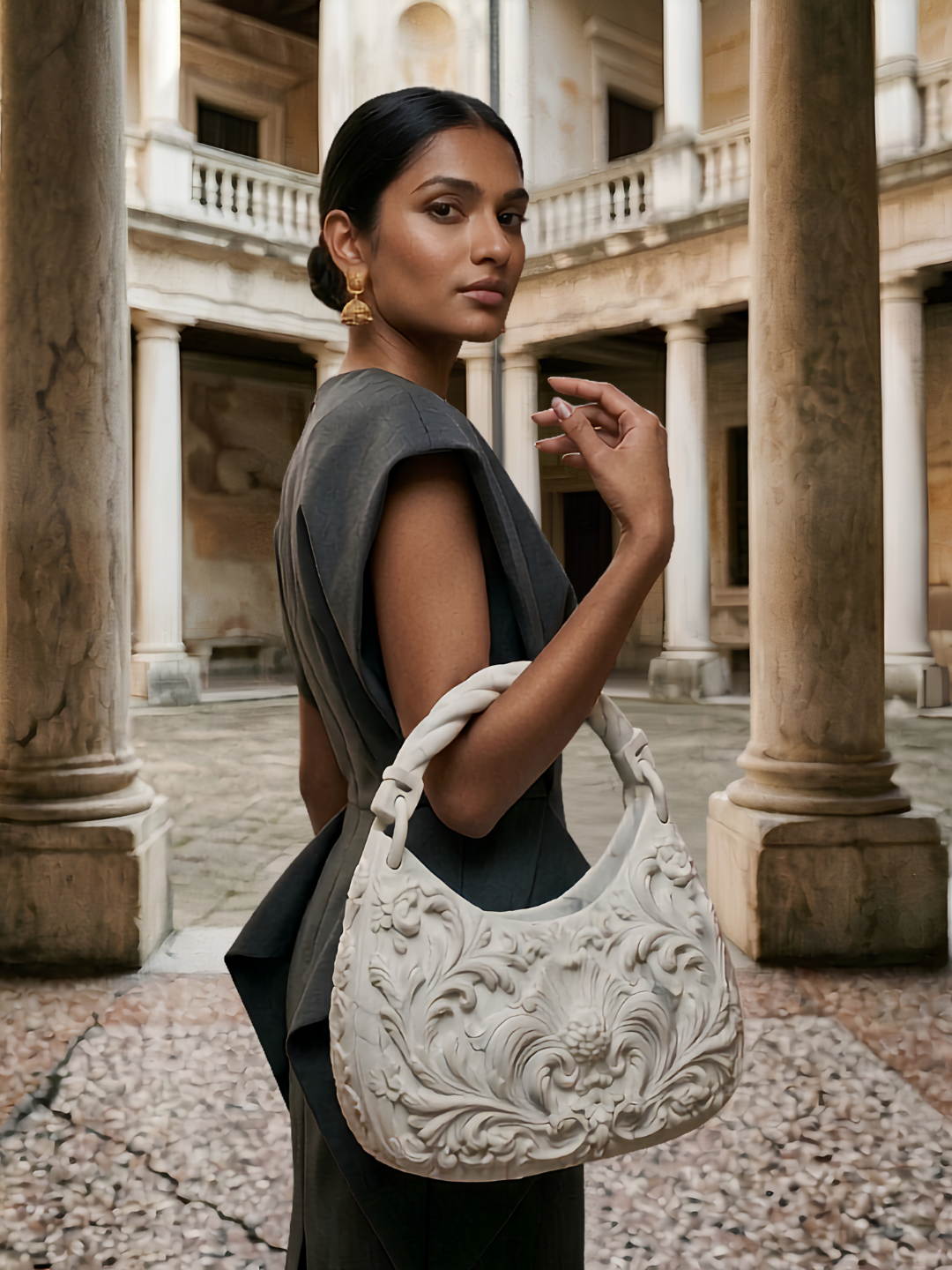 Dravidian Baroque Temple Handbag | 3D Printed Marble Luxury Architectural Women's Statement HandBag