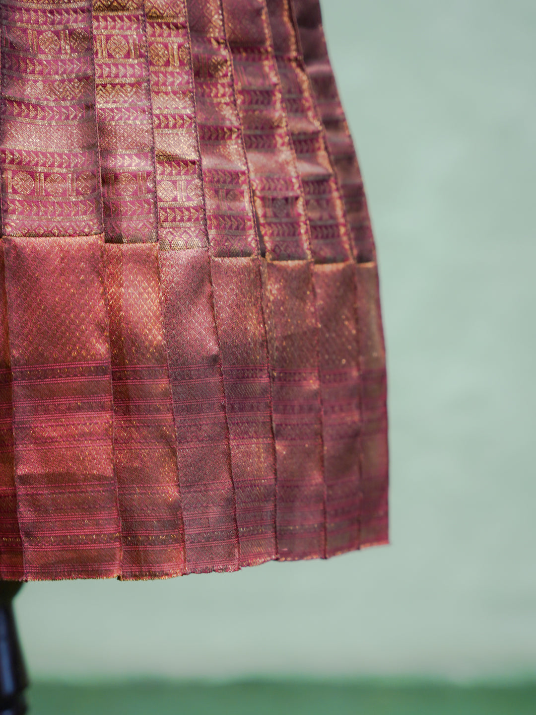 Mauve Silk Halter Gown with Pearl Embroidery & Brocade Skirt