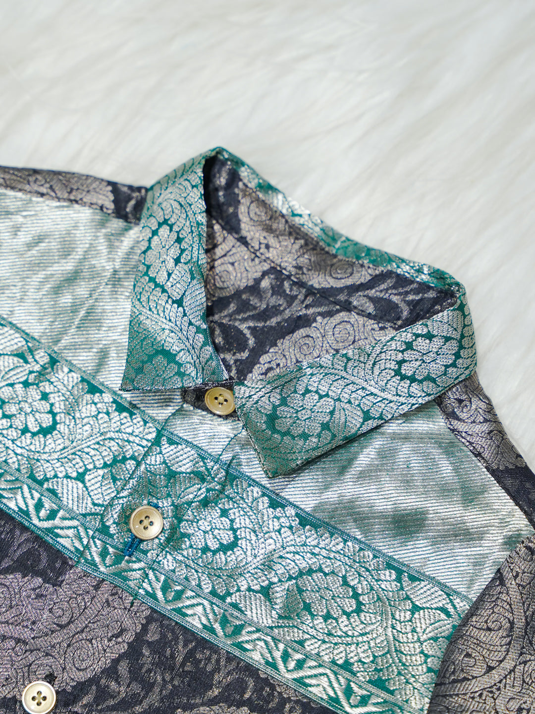 Navy & Teal Silver Medallion Newborn Boy Romper with Booties