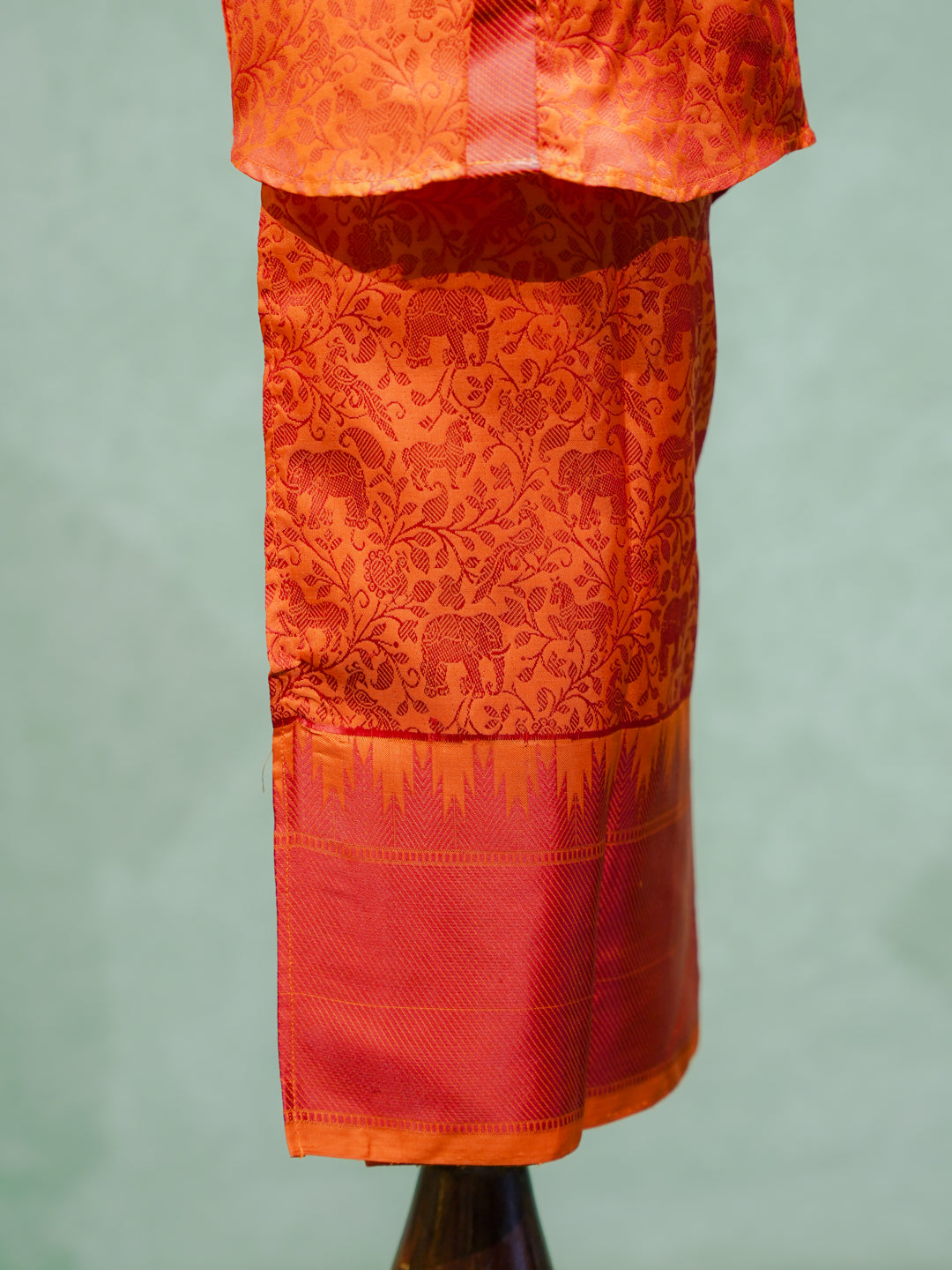 Orange Brocade Silk Shirt & Dhoti Set