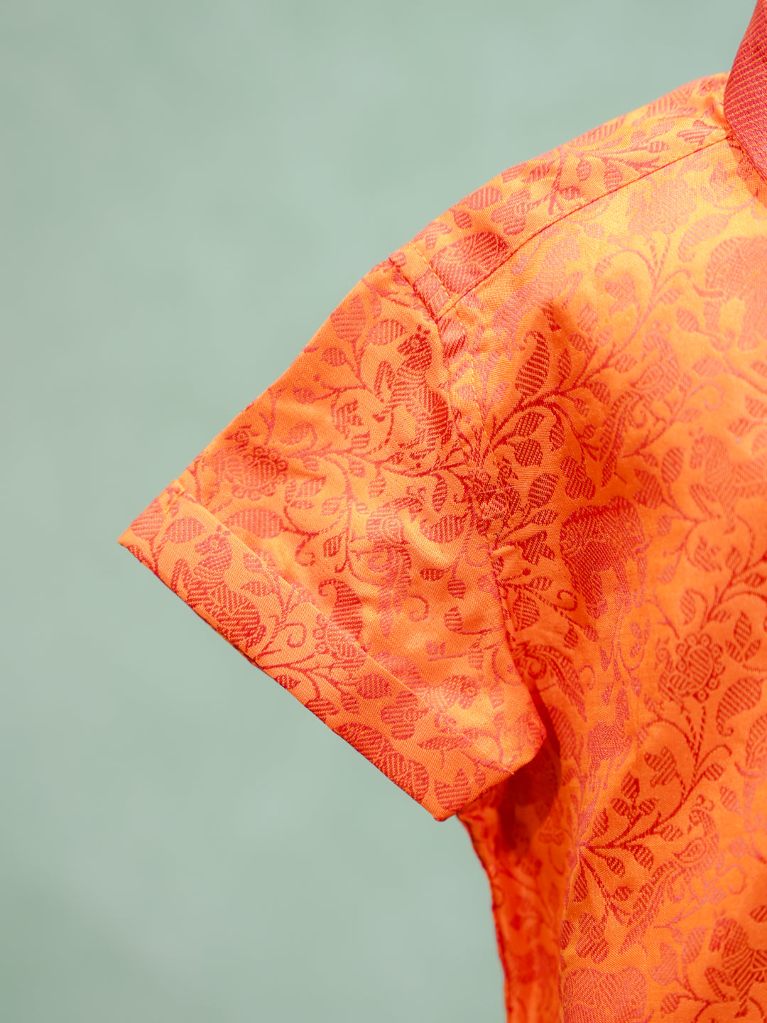 Orange Brocade Silk Shirt & Dhoti Set