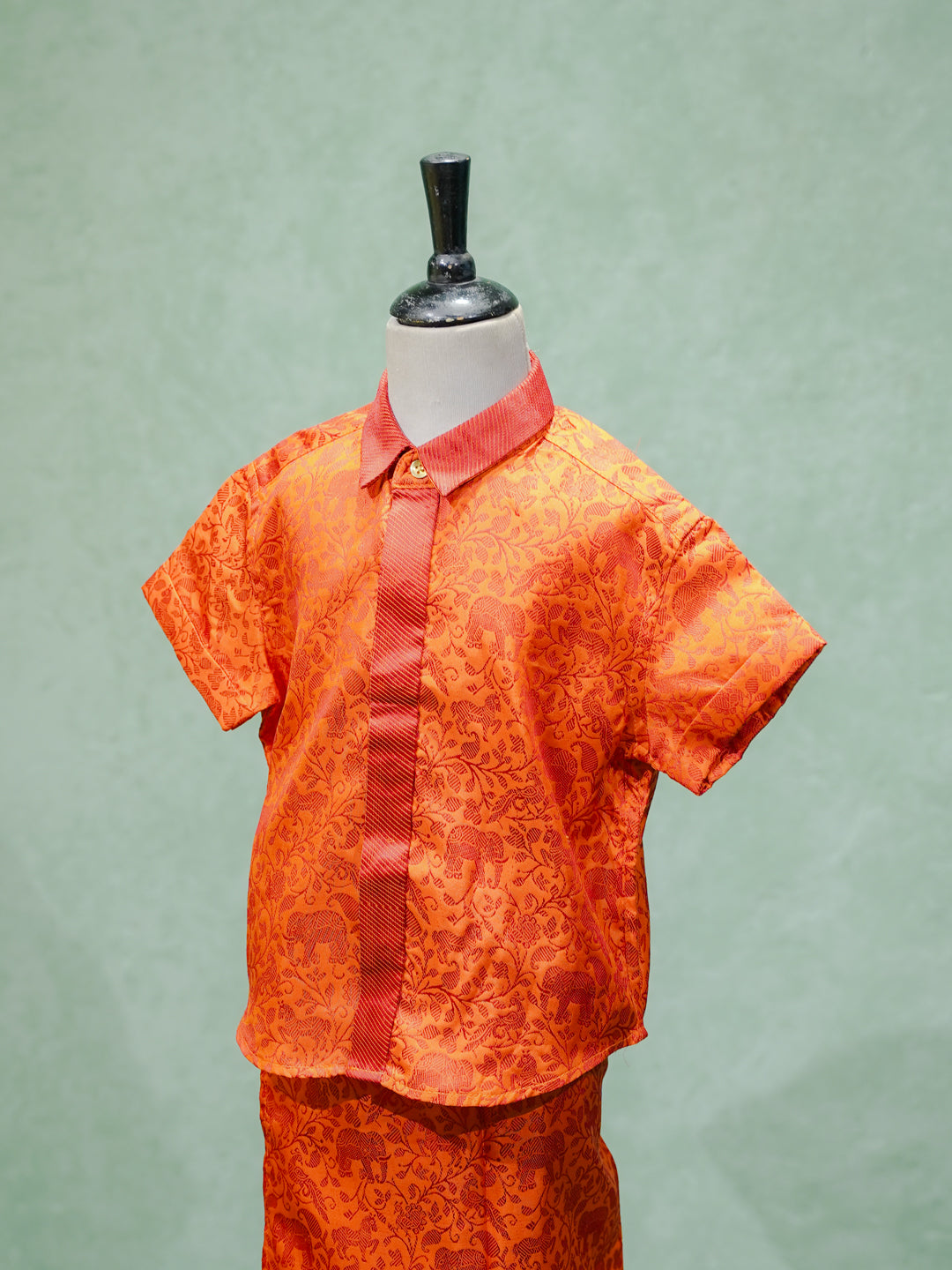Orange Brocade Silk Shirt & Dhoti Set