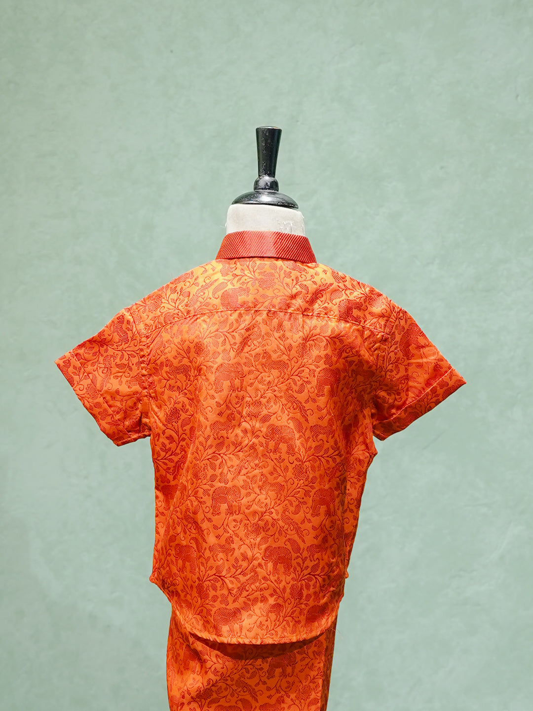 Orange Brocade Silk Shirt & Dhoti Set