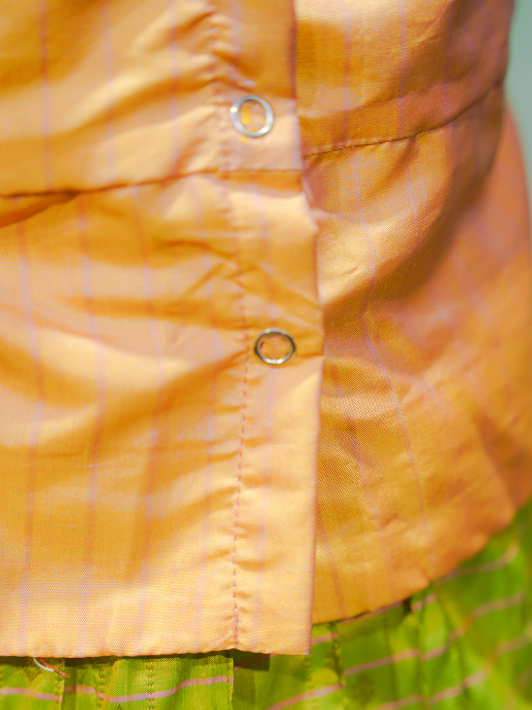 Peach & Lime Green Silk Pattu Pavadai Set