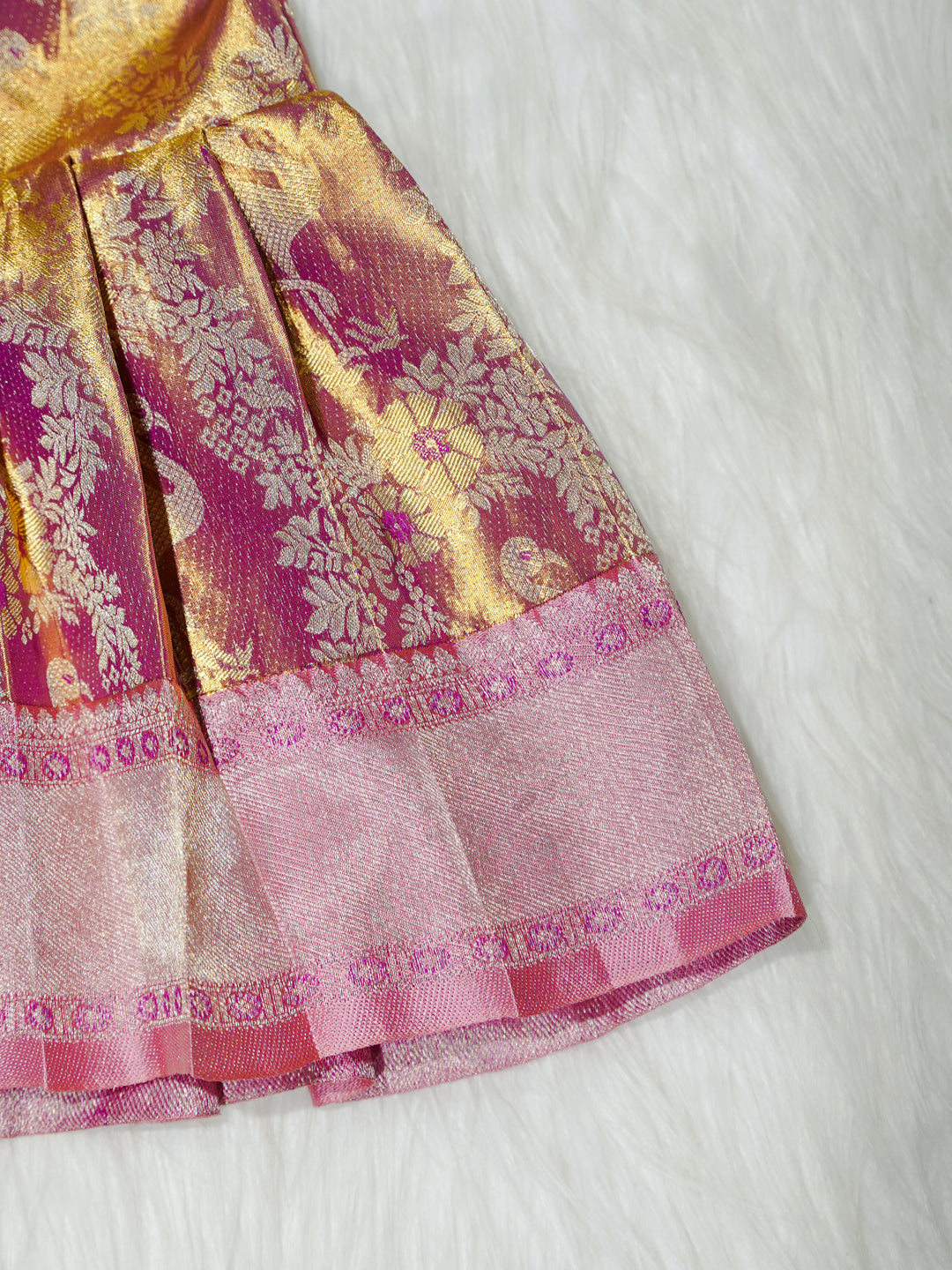 Pink & Gold Floral Brocade Newborn Girl Gown