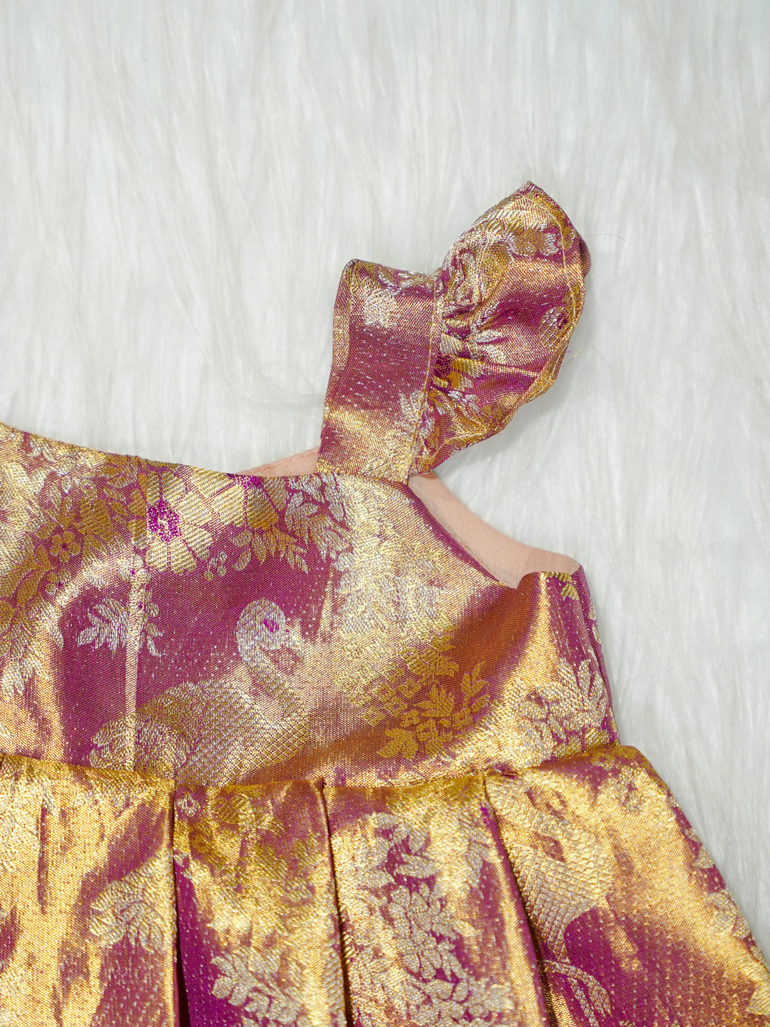 Pink & Gold Floral Brocade Newborn Girl Gown