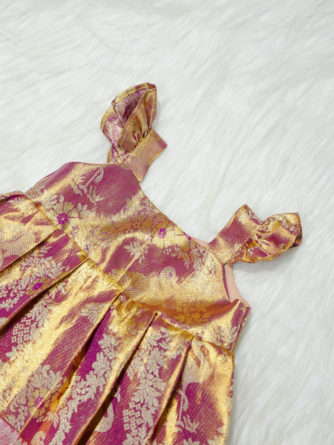 Pink & Gold Floral Brocade Newborn Girl Gown