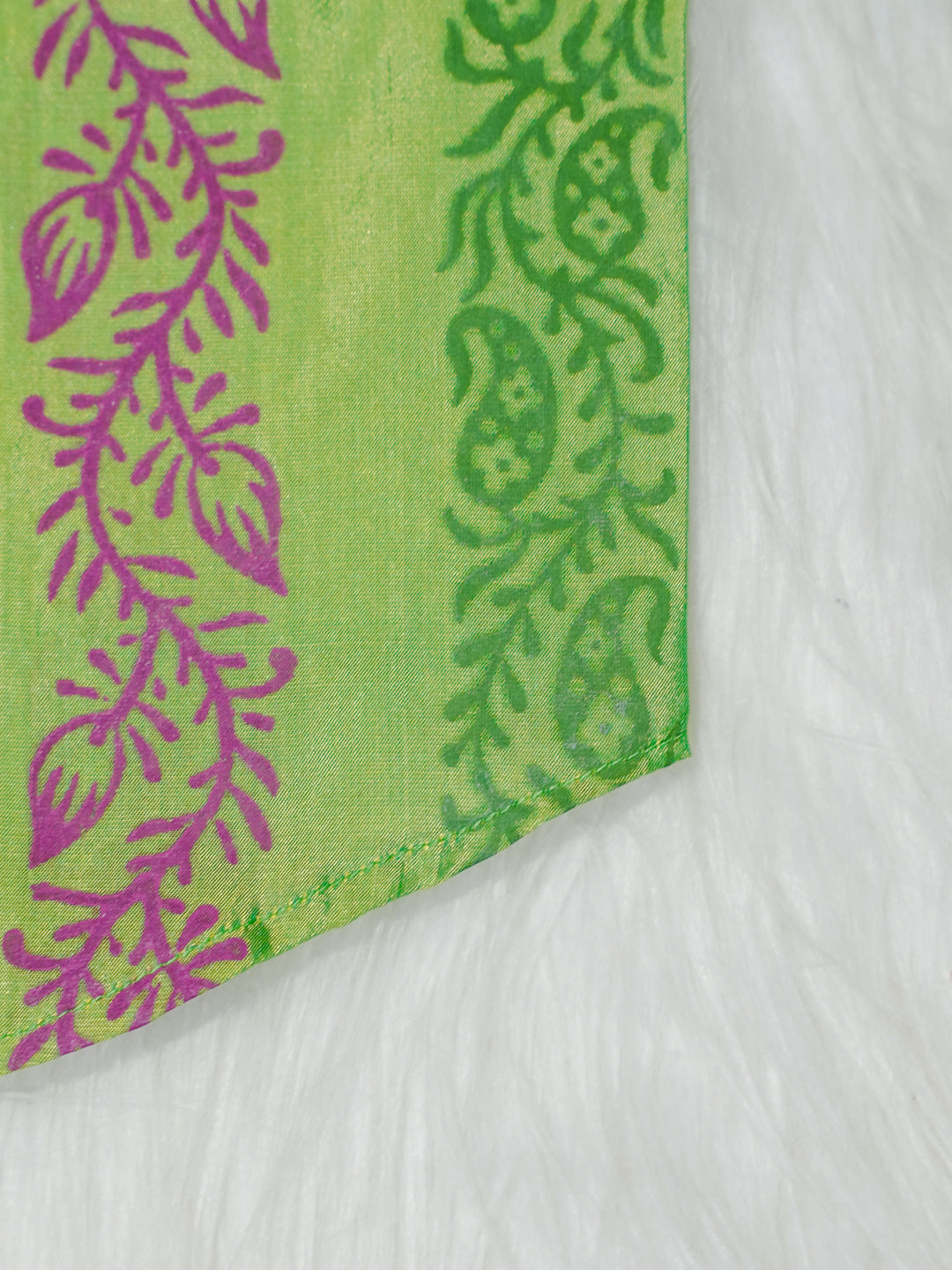 Lime Green Printed Kanchipuram Silk Boys Shirt