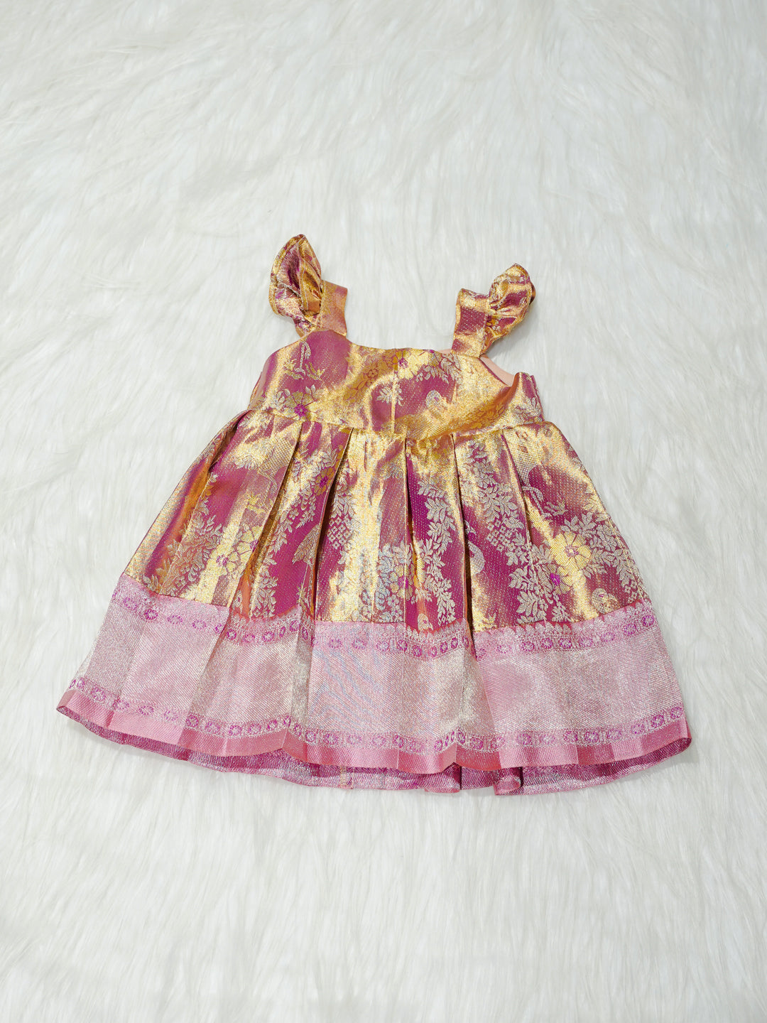 Pink & Gold Floral Brocade Newborn Girl Gown