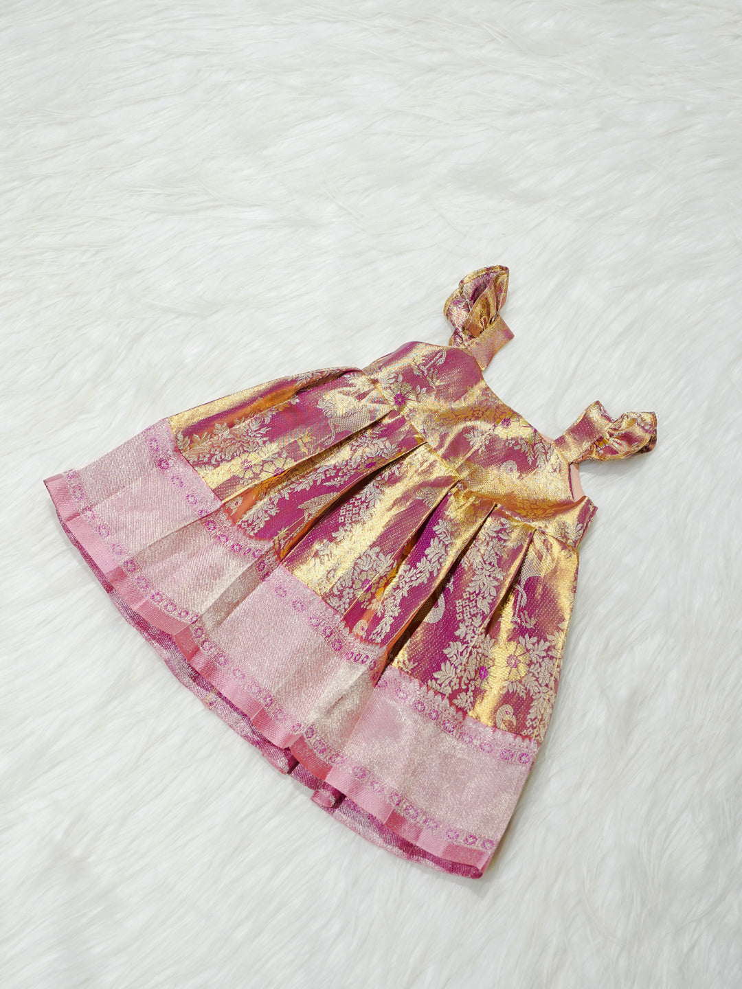 Pink & Gold Floral Brocade Newborn Girl Gown