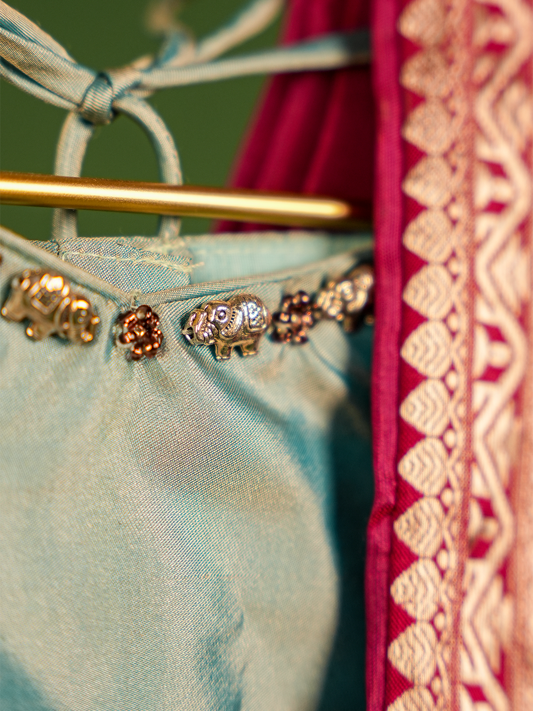 Powder Blue & Pink Pure Kanchipuram Silk Kurta Set