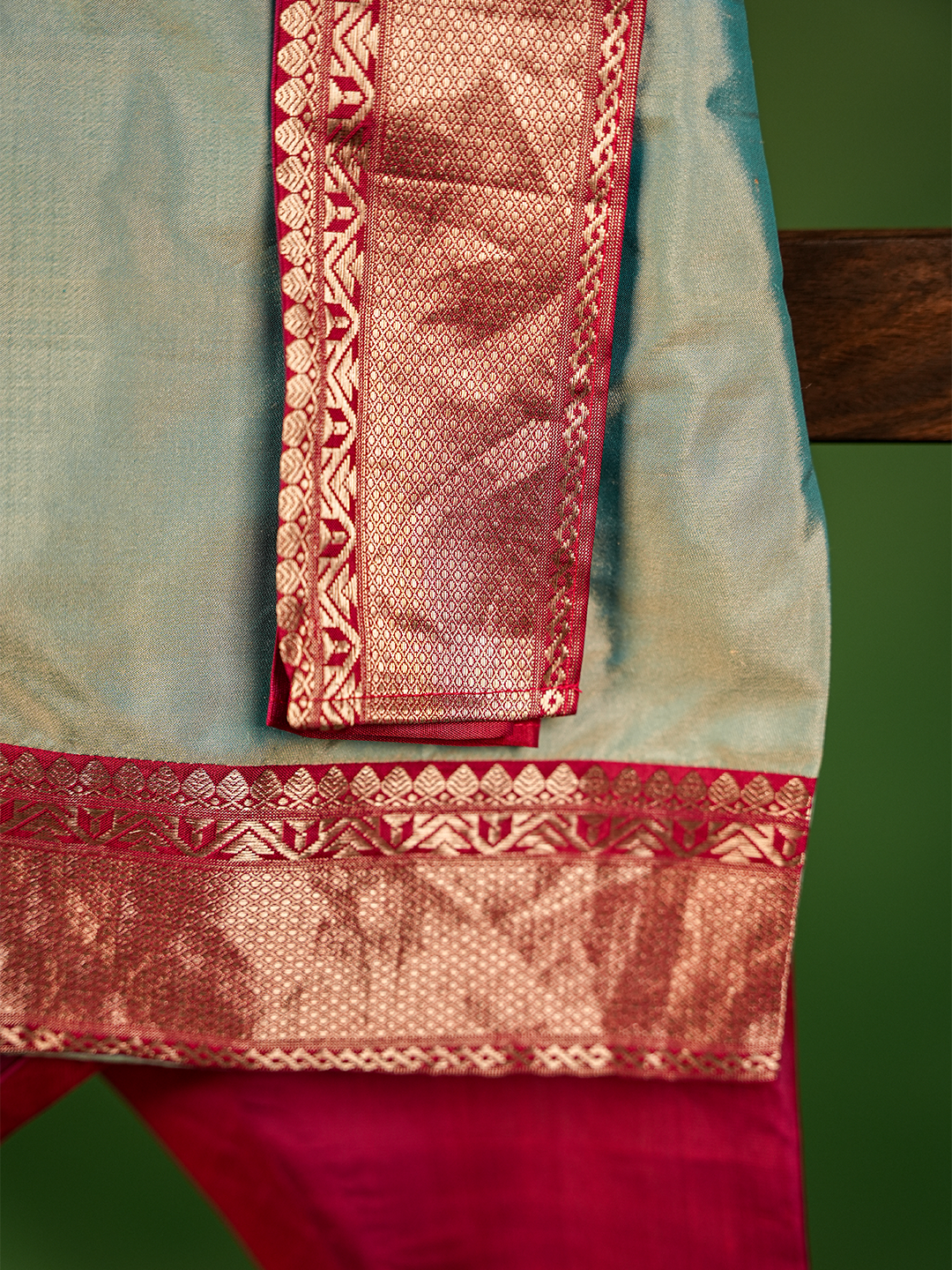 Powder Blue & Pink Pure Kanchipuram Silk Kurta Set