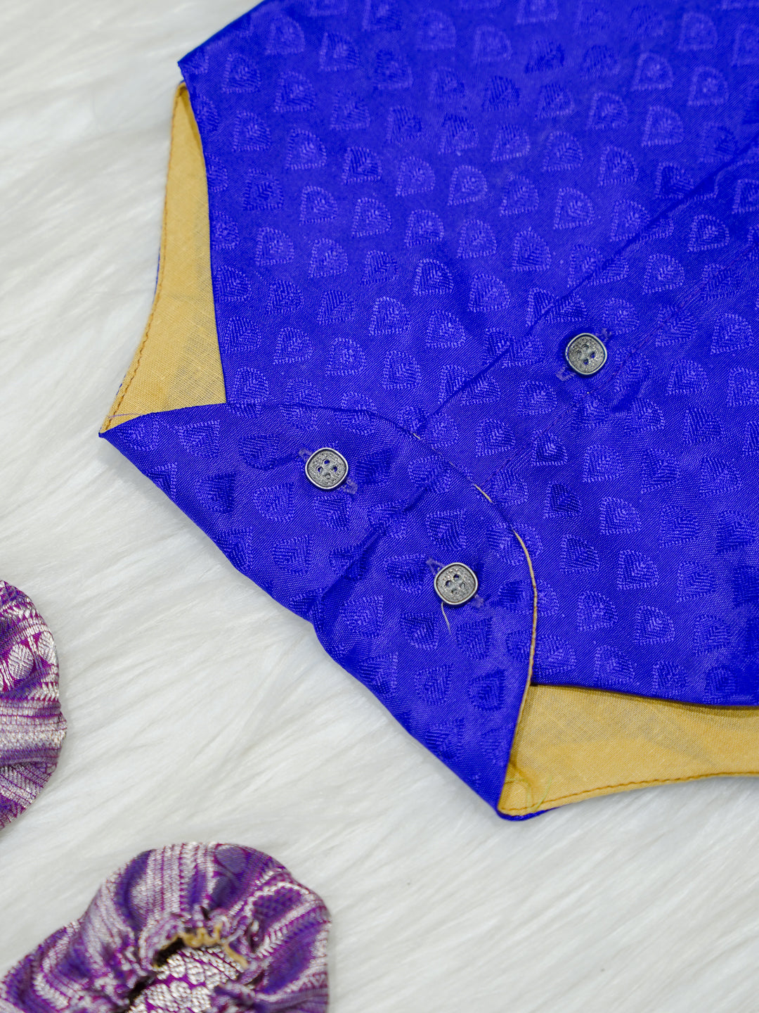 Royal Blue & Silver Brocade Newborn Boy Romper with Booties