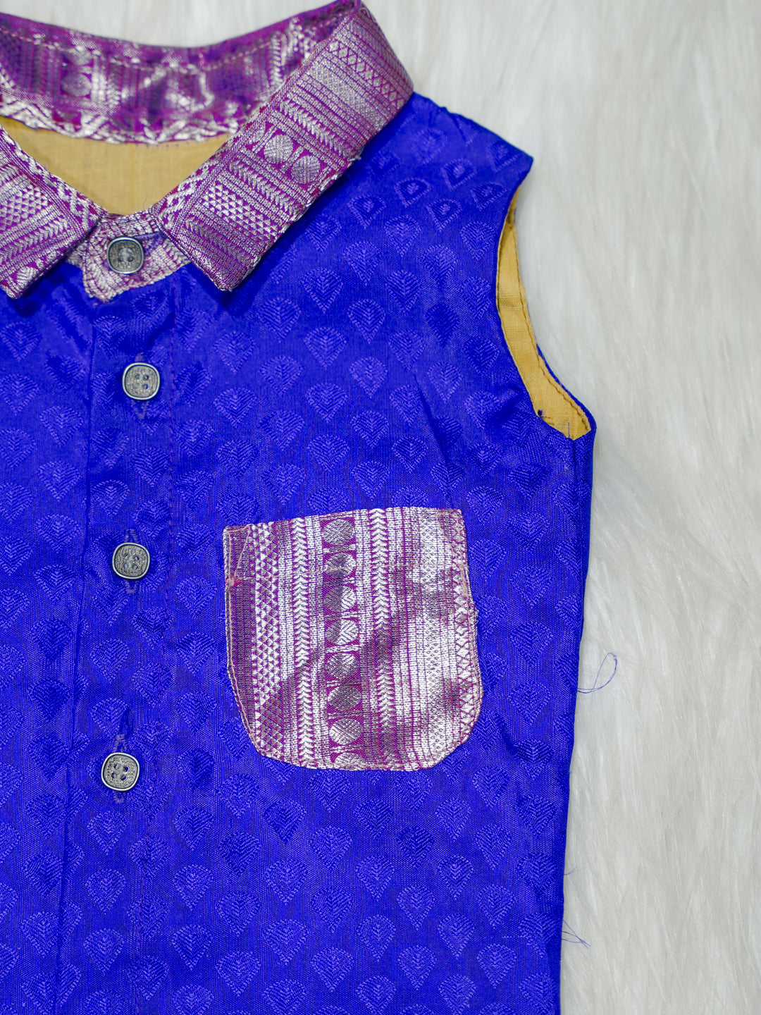 Royal Blue & Silver Brocade Newborn Boy Romper with Booties