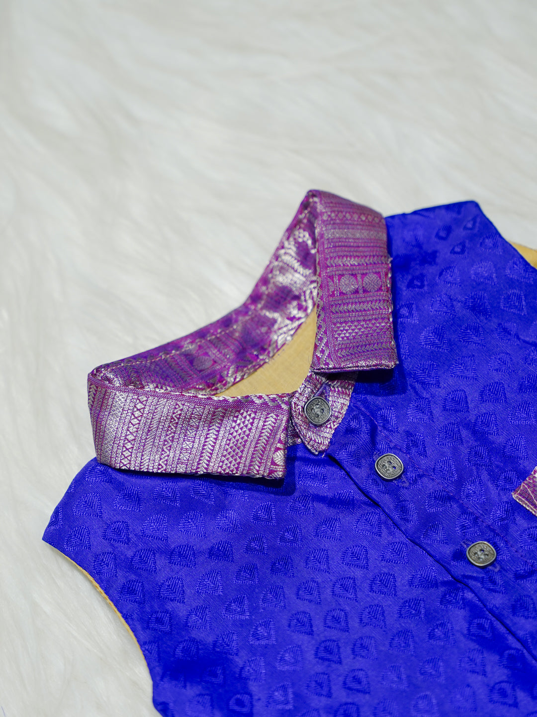 Royal Blue & Silver Brocade Newborn Boy Romper with Booties