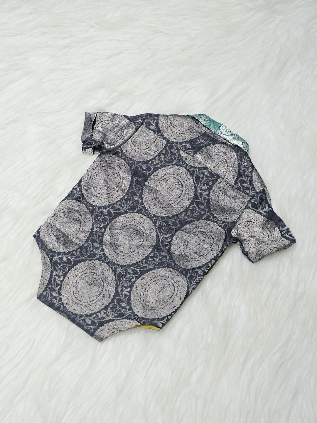 Navy & Teal Silver Medallion Newborn Boy Romper with Booties