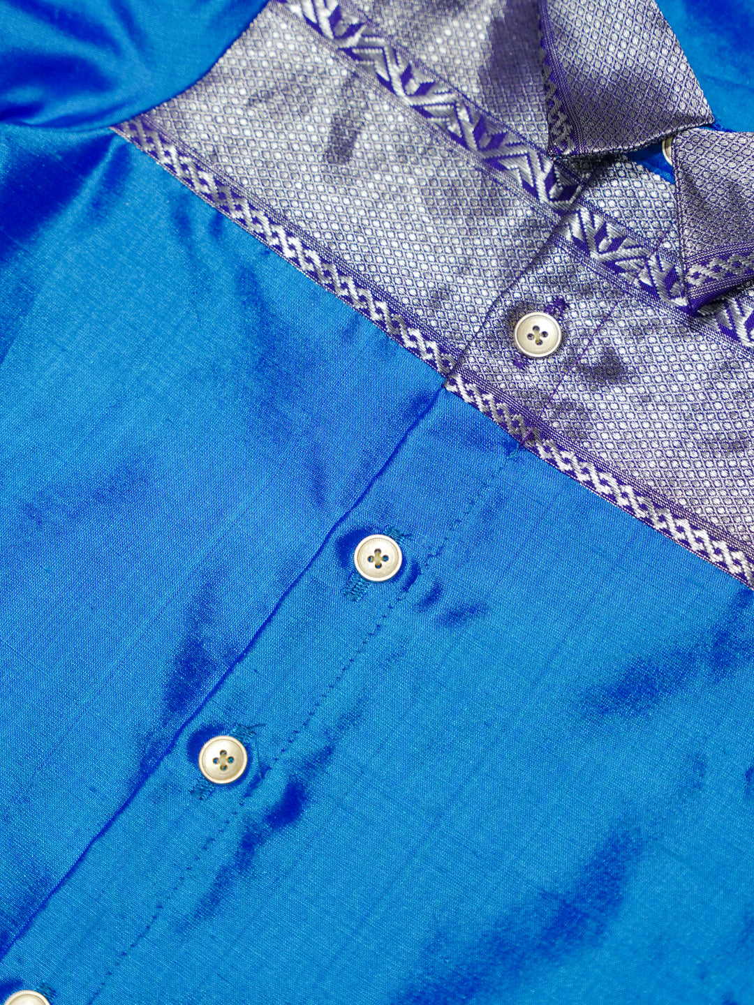 Royal Blue & Silver Silk Newborn Boy Romper with Booties