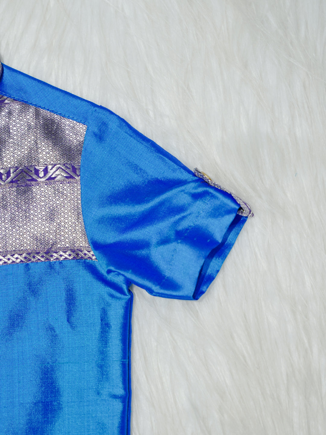 Royal Blue & Silver Silk Newborn Boy Romper with Booties
