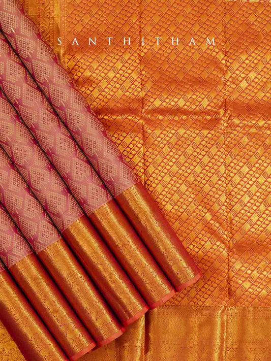 Exquisite Gold and Peach Silk Saree