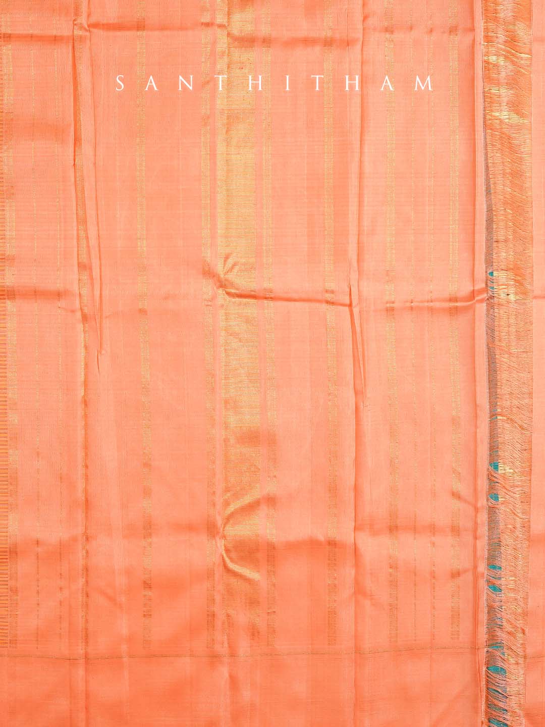 Peach and Multi-coloured Checks Silk Saree