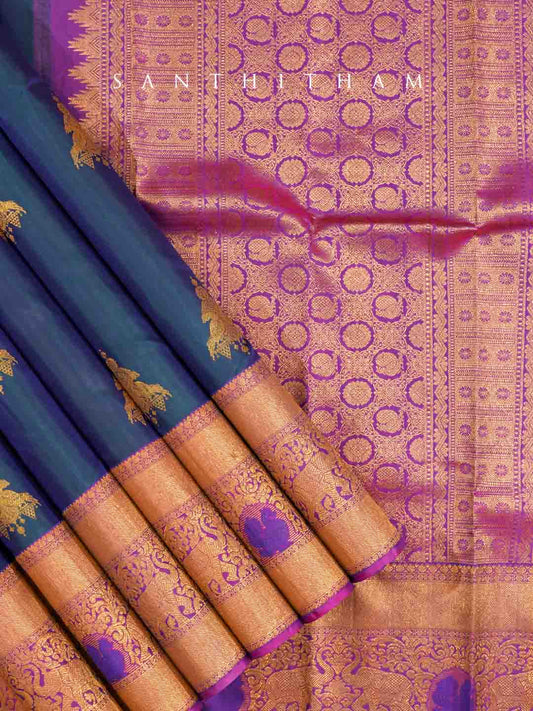 Cool Black and Red Violet Silk Saree