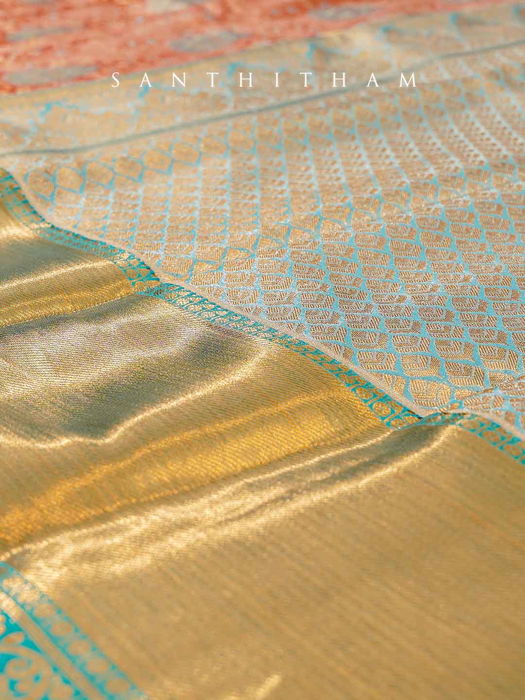 Turquoise Blue and Cocoa Brown  Semi Silk Saree