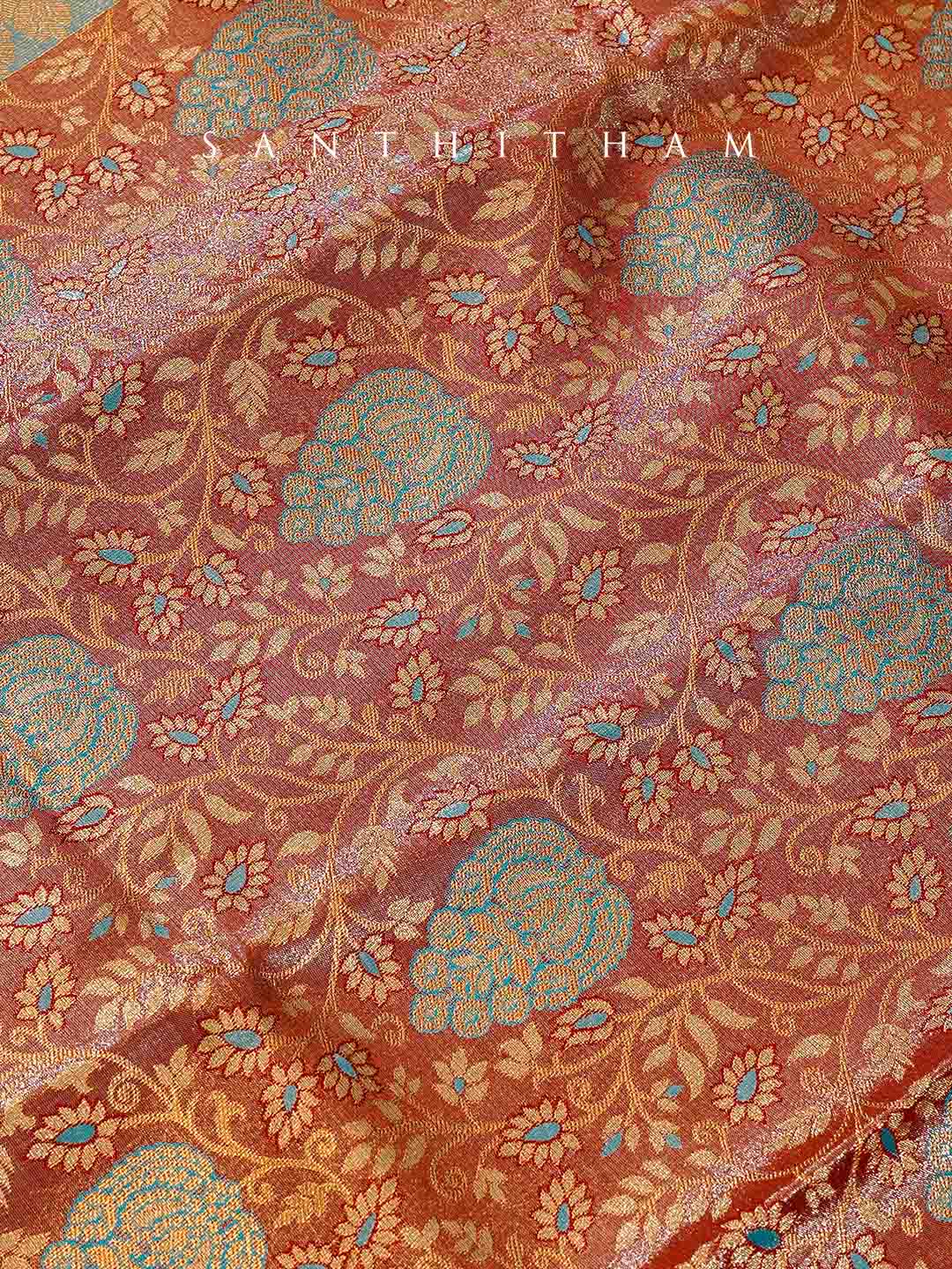 Turquoise Blue and Cocoa Brown  Semi Silk Saree